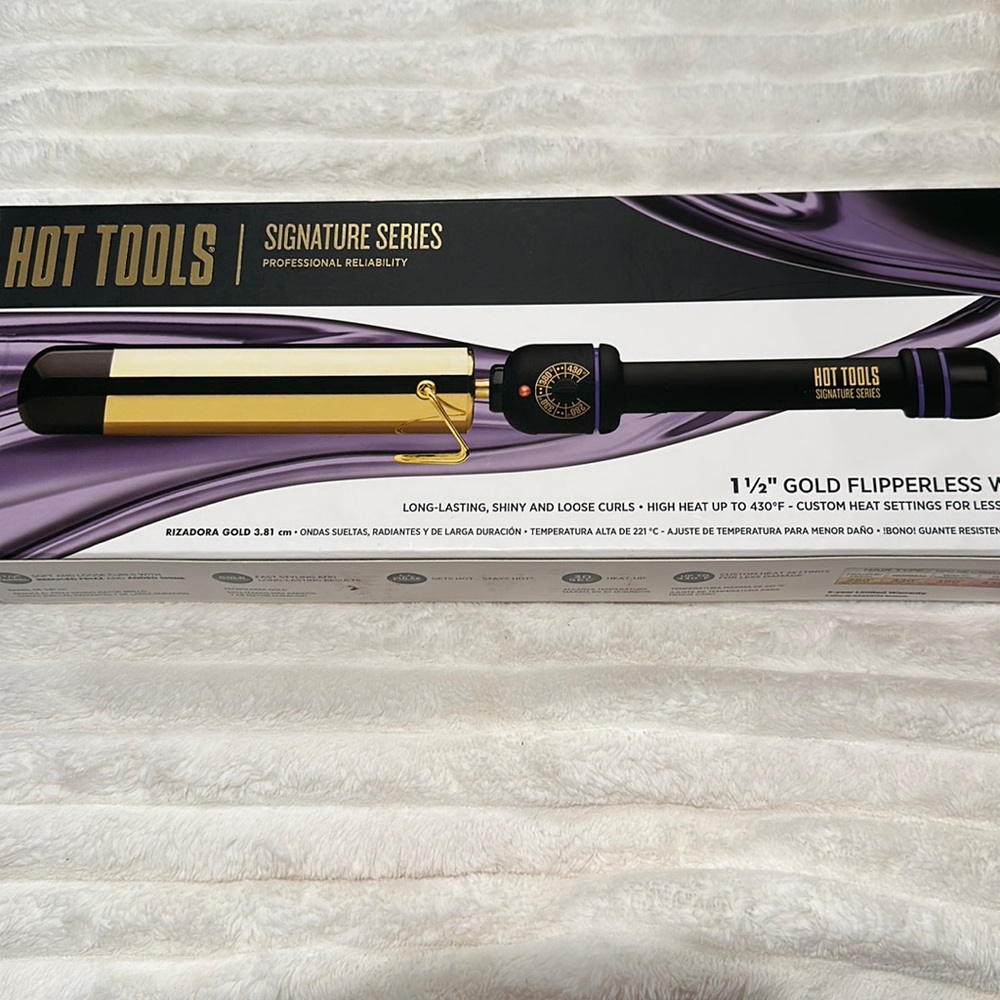 HOT TOOLS Signature Series 1 1/2” Gold Flipperless Wand.